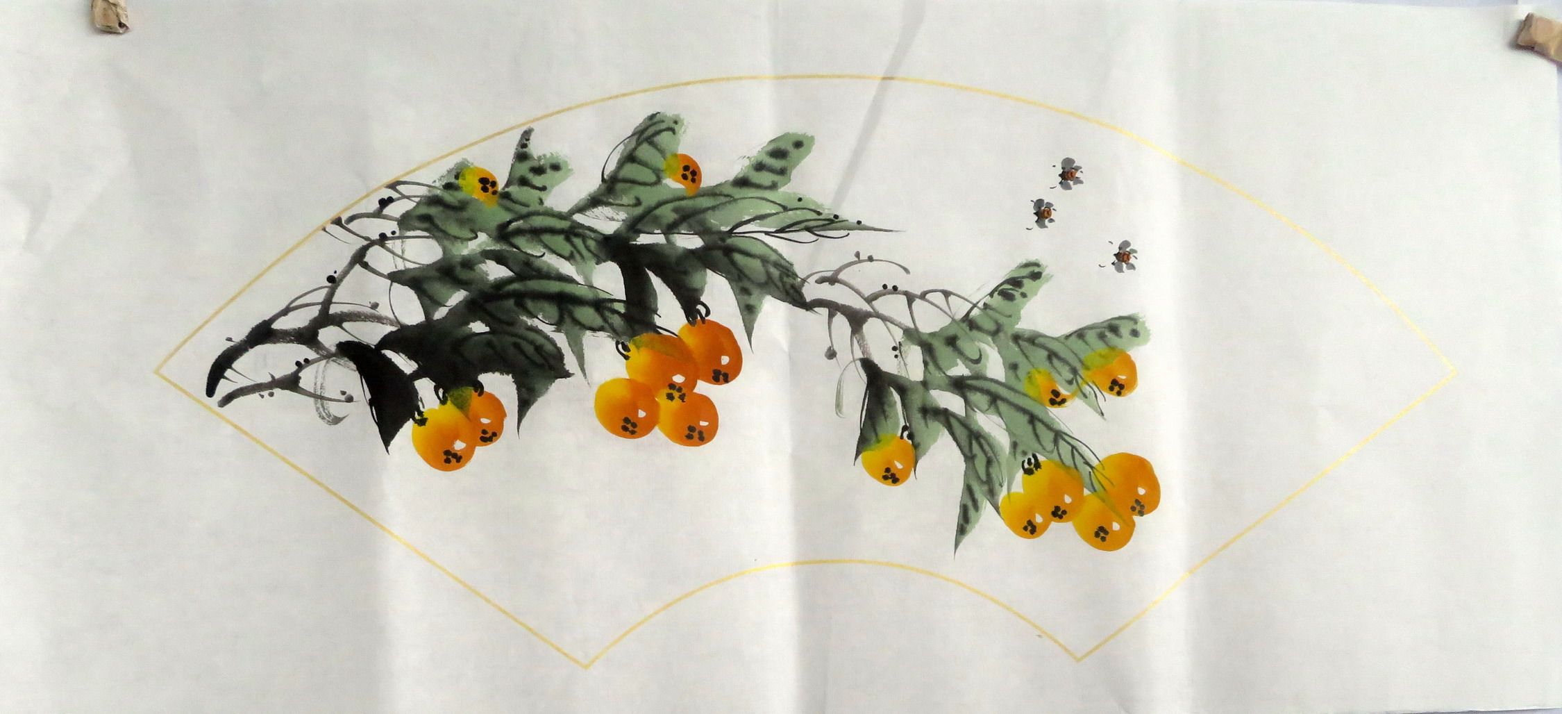 【8墨锦轩】特价装饰国画扇面花鸟纯手绘四尺四开枇杷 金玉满堂23