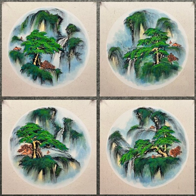 50X50CM装饰国画批发纯手绘卡纸字画三尺斗方山水画AX5121501-30