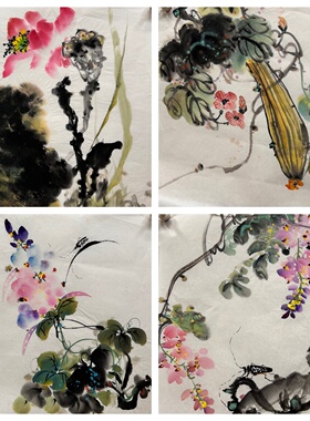 34X34CM装饰字画国画花鸟纯手绘四尺八开花鸟画小品AF5091221-50