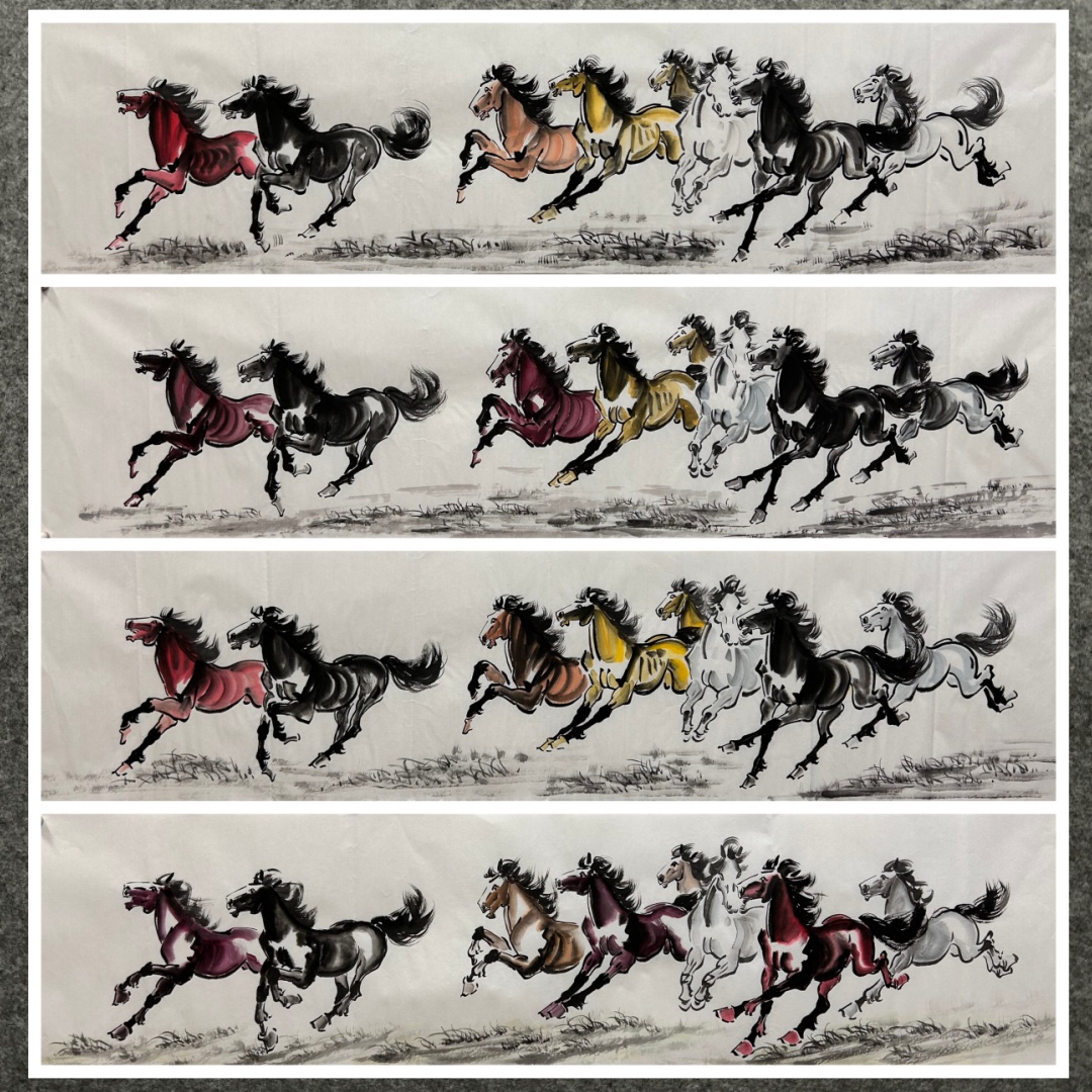 136X34CM装饰国画批发纯手绘动物四尺对开马马到成功AL9031701-15