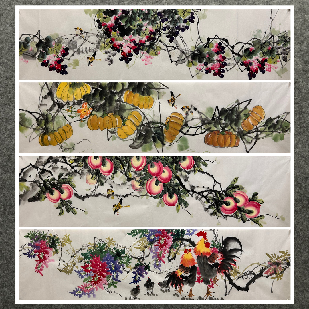 180X48厘米装饰国画批发花鸟画纯手绘六尺对开花鸟画AX2040501-24