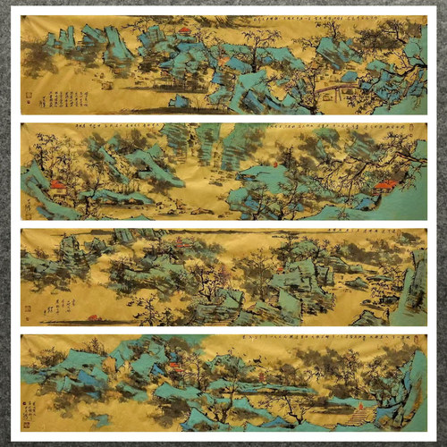 136X34厘米客厅装饰国画纯手绘四尺对开山水画未装裱AL5082901-3