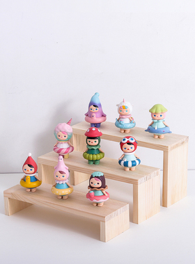 亚克力首饰展示架手办泡泡玛特盲盒木质收纳架子阶梯陈列柜置物架