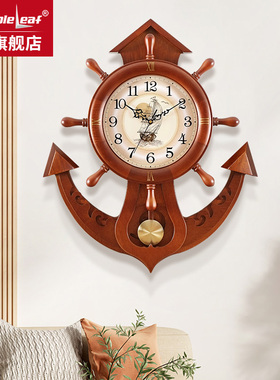 枫叶钟表新中式客厅静音挂钟实木现代装饰时钟家用欧式创意石英钟