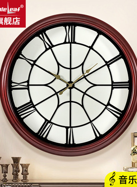 定制大号圆形实木挂钟简约欧式创意钟表静音机芯客厅现在装饰时钟
