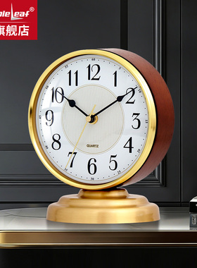 枫叶钟表黄铜卧室静音简约台式创意座钟家用欧式轻奢装饰时钟摆件