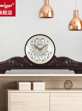 枫叶钟表新中式家用实木报时座钟复古创意时钟客厅装饰石英钟摆件