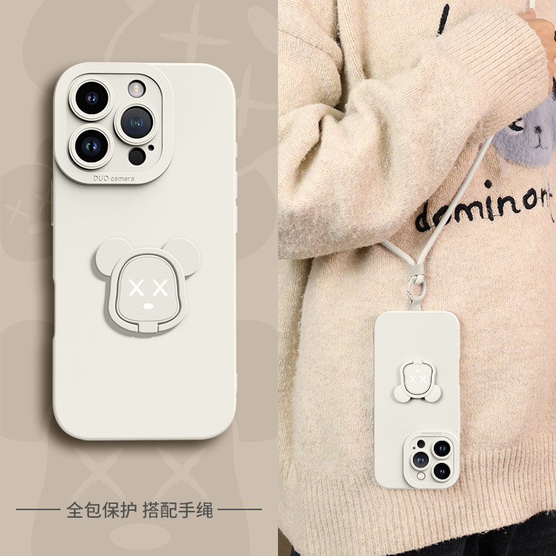 适用iPhone12手机壳苹果12promax新款12女pro高级感ipone暴力熊支架max防摔外壳ip秋冬por软硅胶pl挂绳保护套
