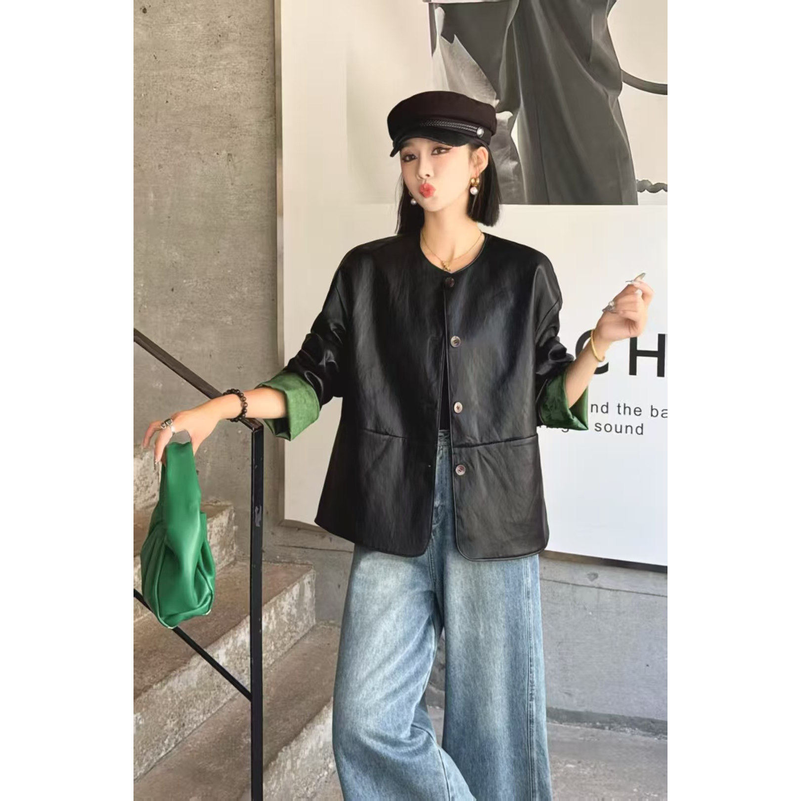两面穿皮外套女秋冬宽松大码女装皮衣