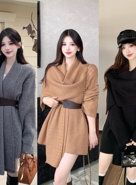 灰色毛衣女秋冬季2025新款爆款慵懒高级感中长款针织开衫外套上衣