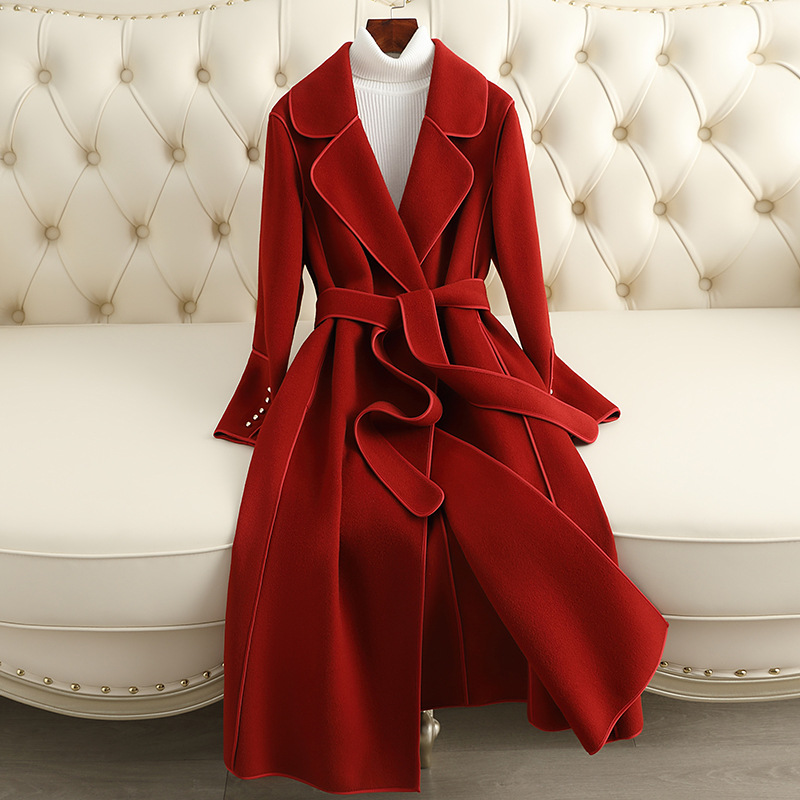 双面羊毛大衣女长款过膝修身显瘦