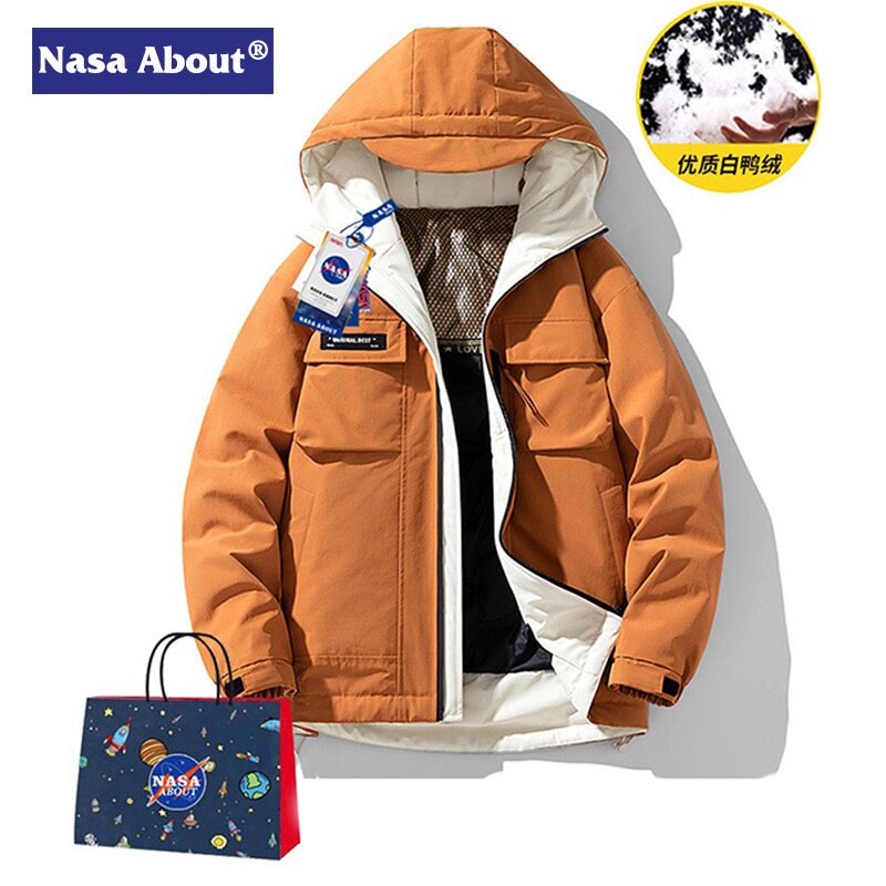 NASA大码男加厚白鸭绒工装羽绒服