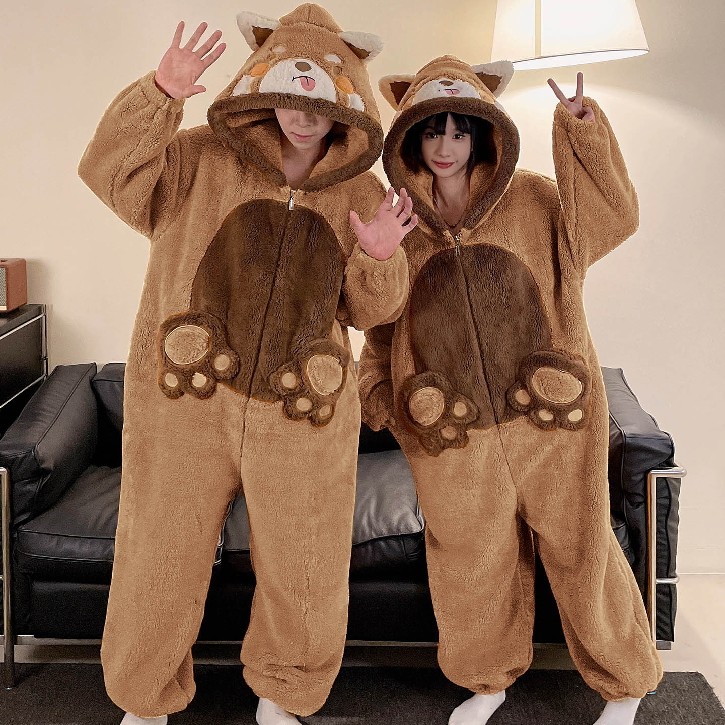 法兰绒情侣款男女士连体睡衣