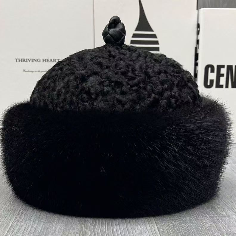 冬季棉帽貂皮帽时尚皮草帽仿水貂帽子男时尚中老年王爷地主帽保暖