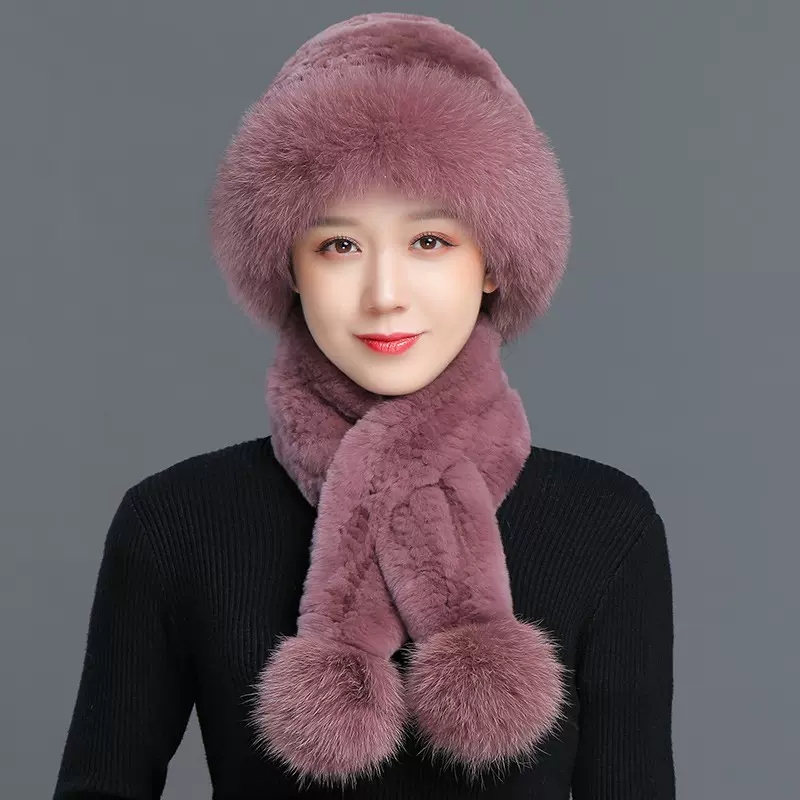 皮草帽子围脖女保暖加厚仿狐狸毛妈妈款礼帽中老年帽子女冬季时尚