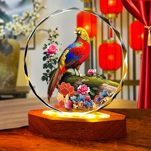 锦上添花前程似锦牡丹锦鸡水晶摆件招财桌面装饰品家居乔迁礼摆台