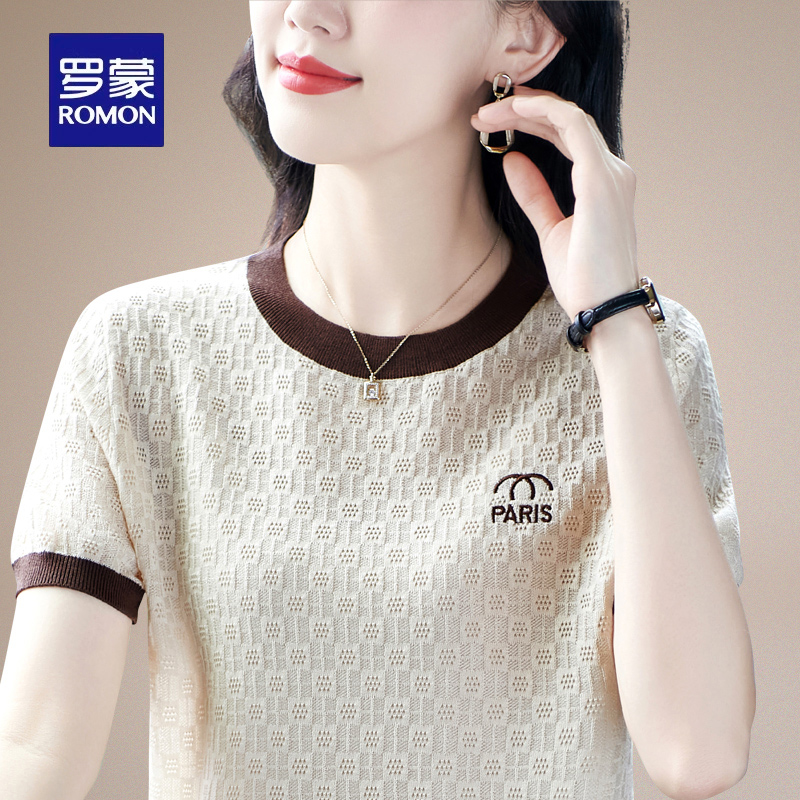 罗蒙品牌时尚休闲圆领短袖T恤女