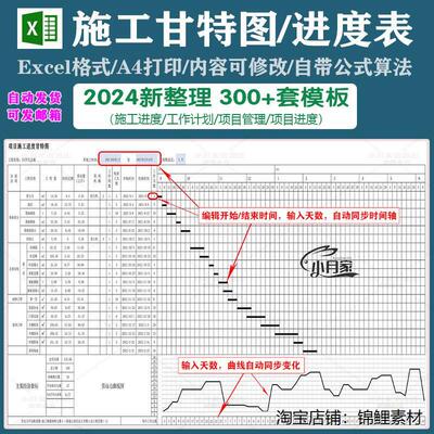 Excel施工进度计划横道图自动生成专案管理进度表甘特图软体模板