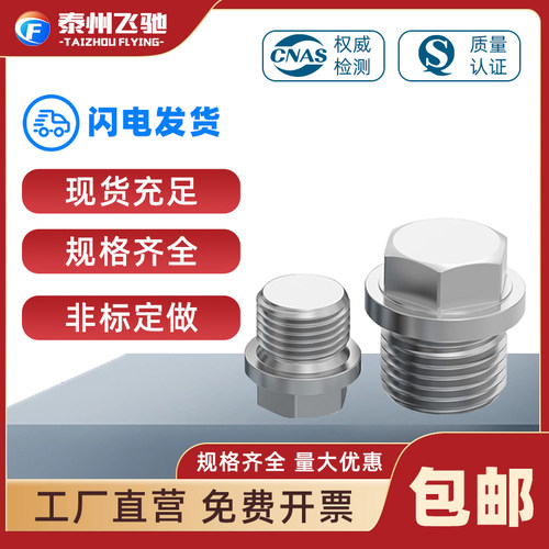 316L不锈钢外六角法兰面堵头/油塞/闷头/螺堵/英制堵头G1/8~G2寸
