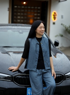 丹同款 琳丹乐2025新品国风马甲牛仔蓝时尚套装打底上衣59516