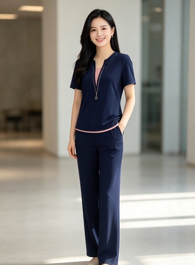丹同款 琳丹乐2026春夏新品休闲时尚蓝色两件套套裤68047