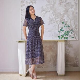 琳丹乐 丹同款 2025新品蓝黄格纹网纱连衣裙58064