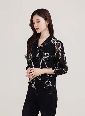 2024女装春季新款时尚百搭显瘦大码翻领长袖衬衫开衫上衣48404