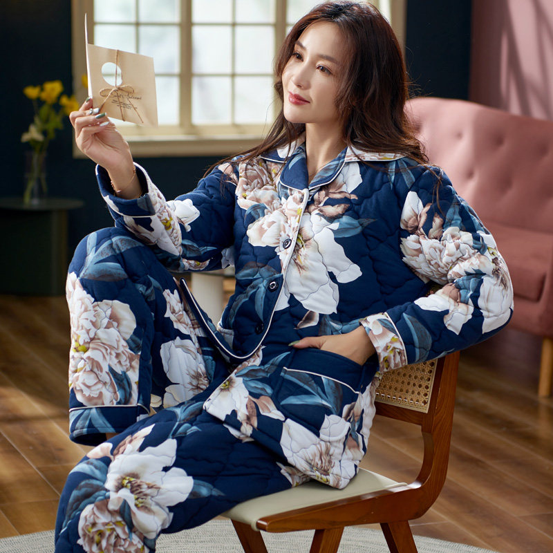 圆人睡衣女秋冬款纯棉夹棉加厚保暖2026新款中老年妈妈家居服套装