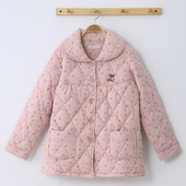 家居服 冬季 圆人女士睡衣秋冬款 保暖单件上衣中老年三层夹棉袄开衫