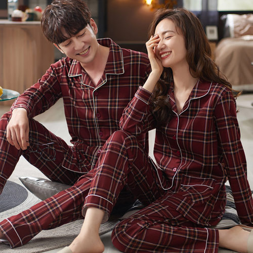 圆人情侣睡衣春秋款纯棉长袖套装