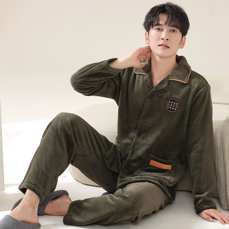 秋冬法兰绒睡衣可外穿套装