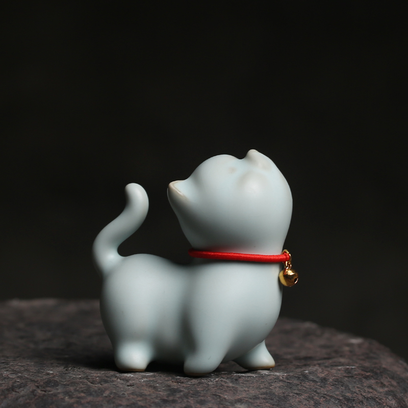 茶宠可爱有趣小茶玩小猫陶瓷开片