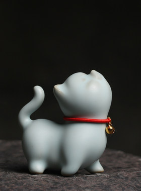 茶宠可爱有趣小茶玩小猫陶瓷开片