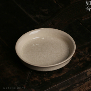 开片漳窑仿宋豆黄釉壶承厚实圆形干泡台盘茶壶垫底座陶瓷可养茶具