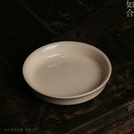 开片漳窑仿宋豆黄釉壶承厚实圆形干泡台盘茶壶垫底座陶瓷可养茶具