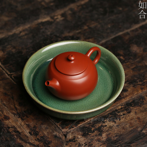 佘如合落绿折沿开片壶承干泡盘