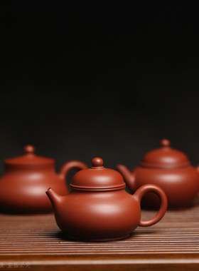 中式复古朱泥全手工功夫茶壶可养