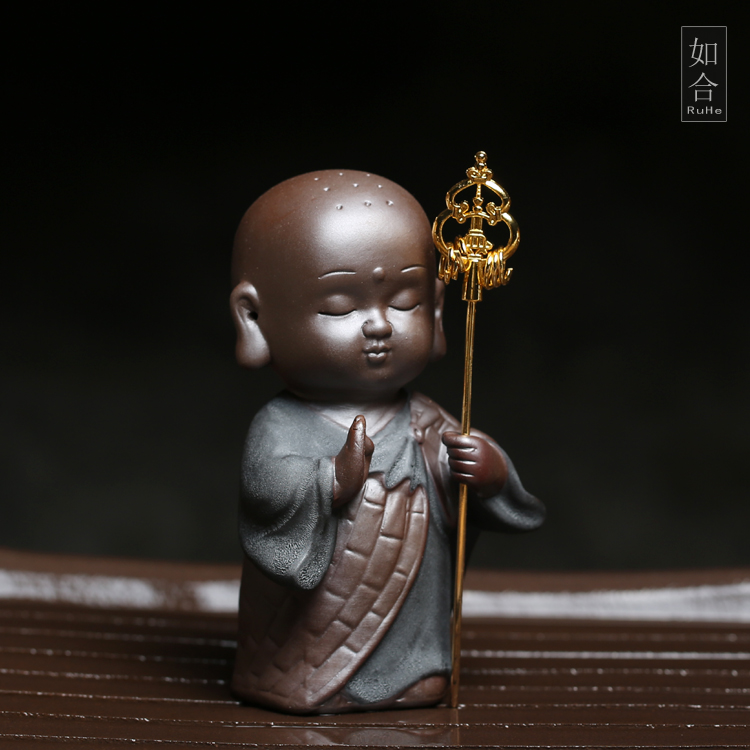 如合 禅意行者小方丈陶瓷小和尚茶宠小摆件摆设佛系车载家居茶具