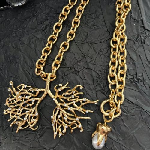 夏帕schiapareli抽象心脏血管镶钻石设计时尚欧美项链长项链