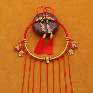 原创宝宝儿童婴儿周岁项圈平安长命锁吊坠手工编织绳红色项链挂绳