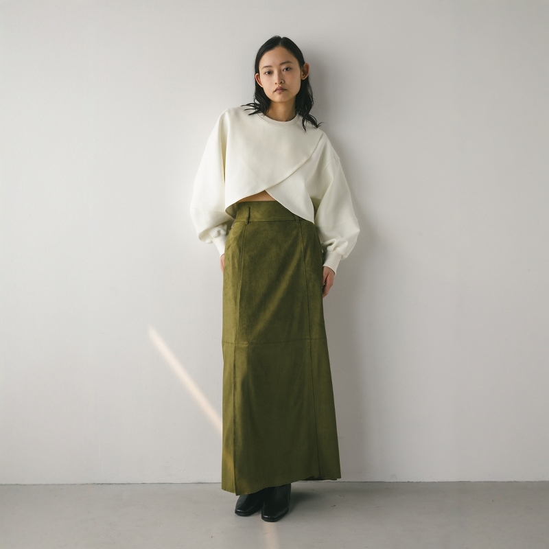 STYLEMIXER仿麂皮拼接喇叭裙