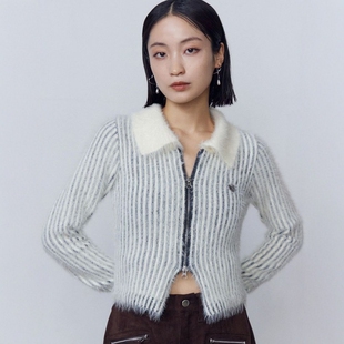 日代 EMODA Shaggy Plating Zip Top 25AW 毛茸茸拉链罗纹针织衫