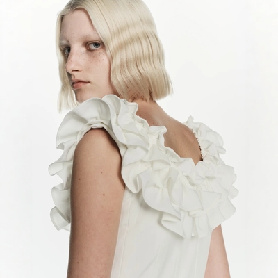 Bibiy高级法式褶皱荷叶边连衣裙