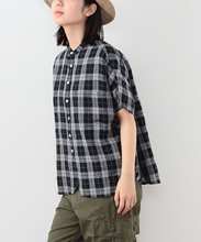 日代 BEAMS BOY Linen check shirt 24SS 亚麻格子立领短袖衬衫