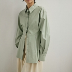 日代 STYLEMIXER Faux leather tuck shirt 26SS 褶裥皮革衬衫