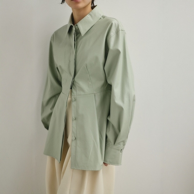 STYLEMIXER褶裥设计皮革衬衫