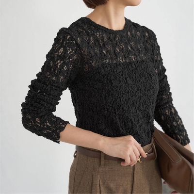 IENA优雅花朵弹力蕾丝套头衫