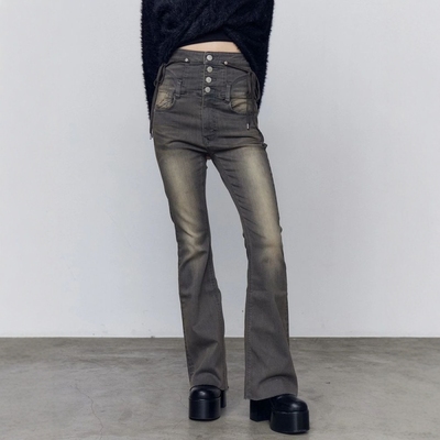 EMODA蝴蝶结高腰休闲喇叭裤