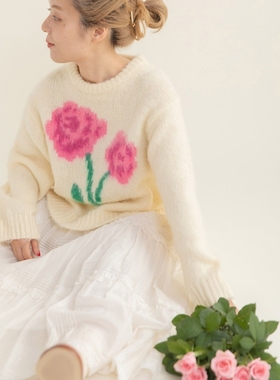 日代 CHILD WOMAN Floral Pullover 25AW 羊毛马海毛花卉针织衫