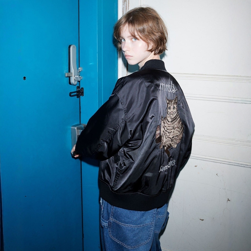 mmts猫咪刺绣双面棒球服夹克